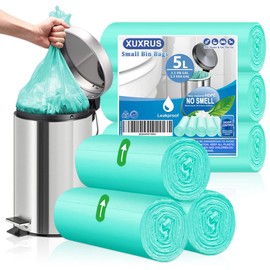 XUXRUS 5l Bin Bags Pedal Bin Liners Small 60 Counts Plastic Garbage Bags Wastebasket Toilet Mini Bin Liners for Bathroom Bedroom Office,Fit 5 6 7 8 Liter,Light Green