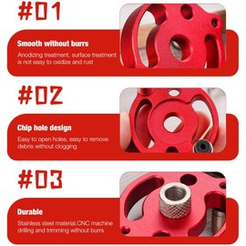 CLIUNT Woodworking Center Finder Kit, Drill Guide Locator with 2/3/4/5/6/7/8/9/10mm Drill Bushing, Drill Guide for Vertical Hole Drilling, Drill Bits and Drill Bushings, Red
