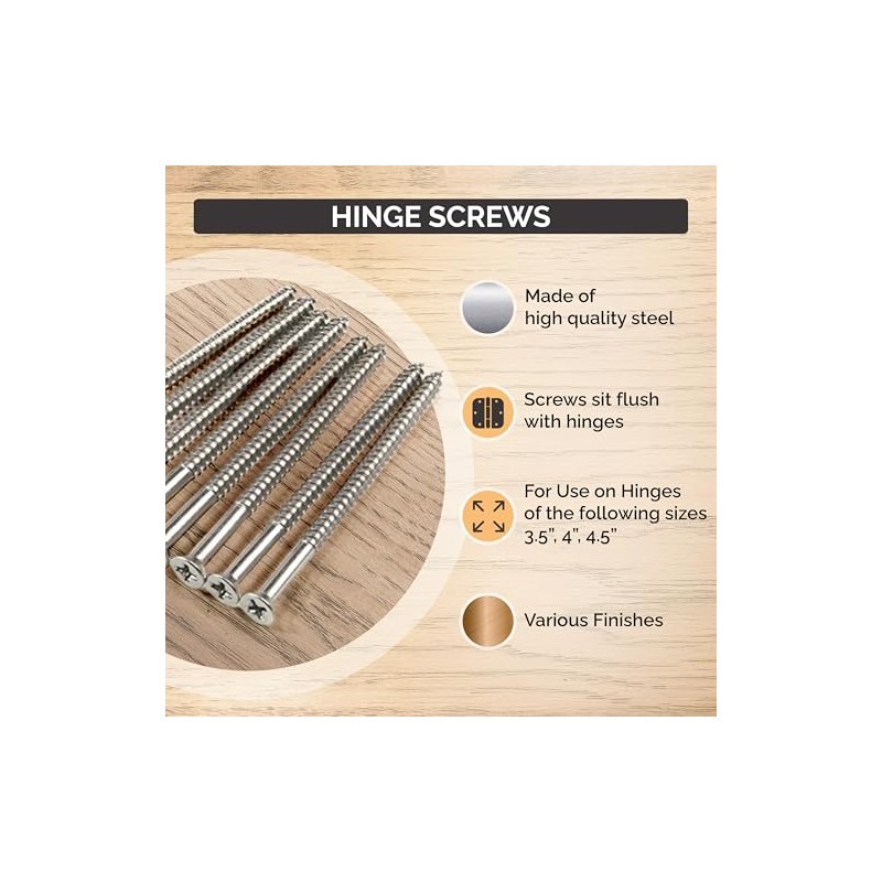 Hinge Outlet Satin Nickel Wood Screws, Heavy-Duty Screws for Doors,