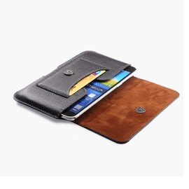 DFV mobile - Leather Horizontal Belt Case with Card Holder for HISENSE SMALL Dolphin 2 (2018) - Black