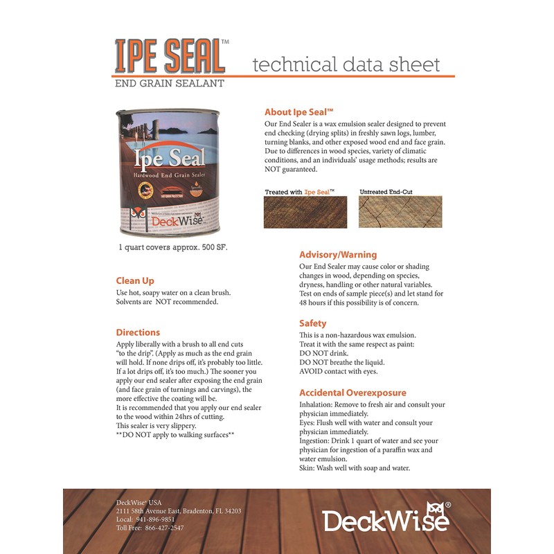 DeckWise Ipe Seal Hardwood End Grain Sealant for Fresh Cut