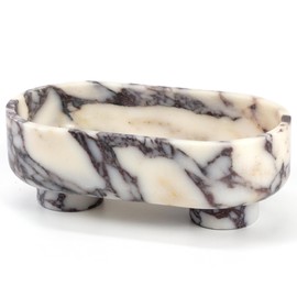 Natural Oval Marble Fruit Bowl, Two-Legged Decorative Bowl Calacatta Viola