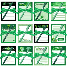 Marspark 36 Sets Mental Health Sticky Notes with Pen and Ribbon Green Ribbon Awareness Sticky Notepad Set Green Mental Health Awareness Items Gifts for Office Home Classroom Party Supplies Decor
