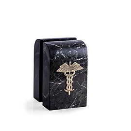 Zebra Marble Medical Bookends with Gold Plated Caduceus Insignia Emblem