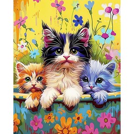 Linkmonde Kids' Painting by Numbers DIY Acrylic Painting Kit for Kids & Adults Beginner – 16” x 20” Colorful Cute Cat Art