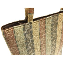 tokusaya 26381 Kimono Bag, Gold Brocade Kimono Bag, Gold/Rattle/Indigo White/Wheat Striped, Sub-bag, Visit Kimono Kimono, Kimono Bag, For Visiting Clothes, Tomosodes, Etc