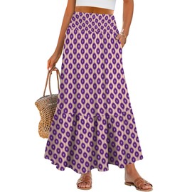 ANRABESS Womens Boho Maxi Skirts 2025 Summer Casual A-Line Flowy Swing Elastic High Waist Tiered Long Skirt with Pockets, Purple Floral, X-Large