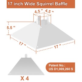 Khordin Metal Squirrel Baffle for 4x4 Post, Outside Wooden Pole Mount Squirrel Guards for Bird Feeders, 17 Inch Squirrels Deterrents Stopper to Deter Racoons, White, 1pcs