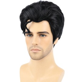 Bettecos Mens 50s Costume Wig with a Front Curly Hair- Short Black Wigs for Men Halloween Cosplay Party (Adults)