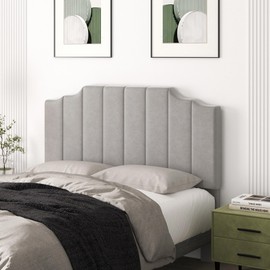 Befurtori Queen Size Headboard Only, Velvet Wall Mounted Headboard Queen Size for Adjustable Bed, Modern Vertical Channel Design with Curved Tufted Upholstered Head Board and Luxury Soft Padded, Gray