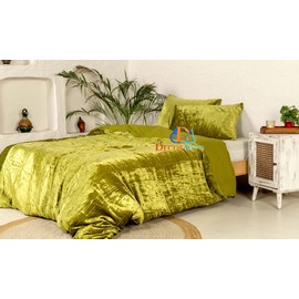 DecorAvenue Ultra-Luxe Crushed Velvet Duvet Cover, Boho Bedding UO Comforter Bedding Donna Cover,3 Pc Duvet Set, Velvet Bedding Set (Green, Twin 68" x 90")