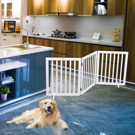 Wooden Dog Gate Freestanding Pet Gate Foldable Dog Fence,House Pet Gate for Dogs,Gate for Doorways Stairs,3 Panel 23.6' Height-White