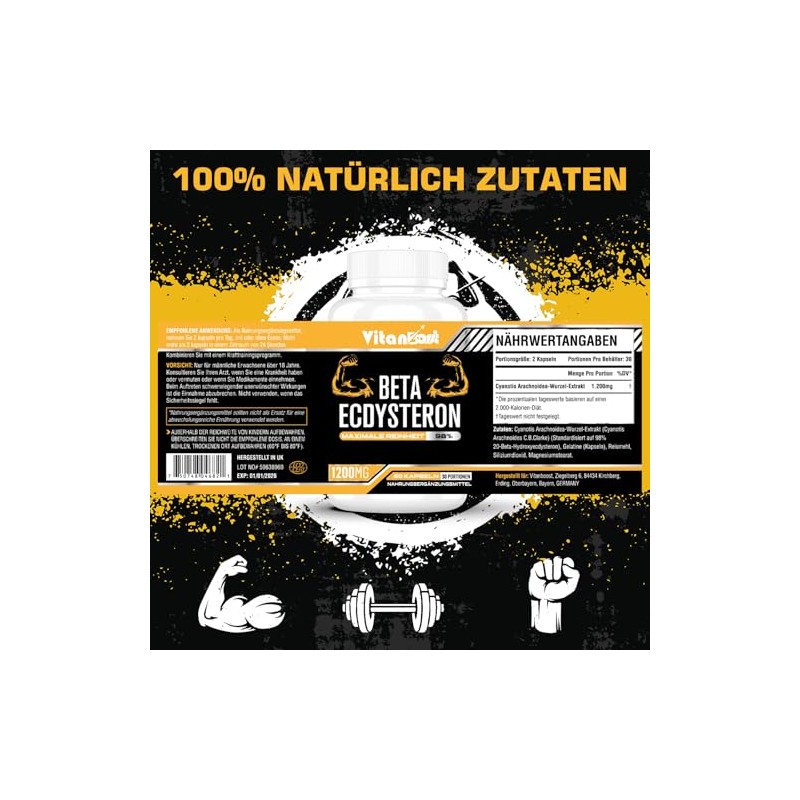 Beta-Ecdysterone Supplement 1200 mg | 98% Maximum Purity (Pack of