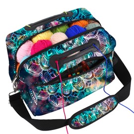 icolor Crochet Bag Organizer | Yarn Storage Tote Holder | Knitting Bag for Knitting Crocheting with Shoulder Strap & Zipper Pockets for Crochet Hooks Needles Accessories for Women (Mandala)