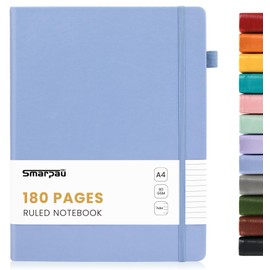 Smarpau A4 Notebook 180 Pages, Leather Journal Notebook with 80gsm Paper, Hardback Notepad Thick Journal for Women Men Writing, Note Book for Office School Travel (Blue)