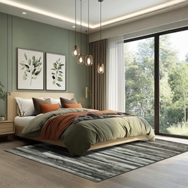 Mightree 8x10 Area Rug - Soft Faux Wool Modern Striped Rug, Non-Slip Low Pile Stain Resistant, Machine Washable Abstract Design Carpet for Living Room, Bedroom, Dining Room | Indoor Home Decor