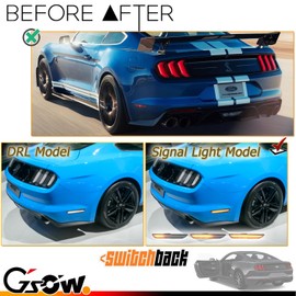 GSOWO [Upgraded] [Sequential Dynamic Switchback] LED Side Marker Lights for Ford Mus-tang 2015-2023, Clear Lens Rear Amber Turn Signal Lamps, White Fender Marker Reflectors Lamps