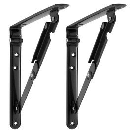 RecPro RV Folding Shelf Brackets 2 Pack | Wall Mounted 8" Collapsible Shelf Bracket (Black)