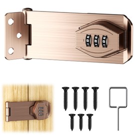 Door Bolt Lockable 4 Inch Hasp Combination Lock, Sliding Door Lock, Cabinet Lock, Bronze Red Metal Door Bolt for Small Doors, Cabinets, Barn Door, Outdoor, Garage, Garden