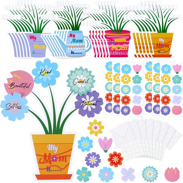 Sayglossy 48 Set Mother's Day Flower Crafts with Envelope Handmade