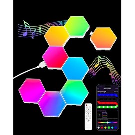 Hexagon LED Light Panels 8 Pack – RGB Wall Decor Lights with Music Sync, App & Remote – Modular Room Decor for Bedroom, Living Room, Gaming Setup, Gifts