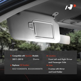A-Premium Left & Right Sun Visor Compatible with Hyundai Elantra 2011 2012 2013 2014 2015, Driver & Passenger Side, with Mirror, with Card Holder, without Light, Gray A Set of Two Pieces