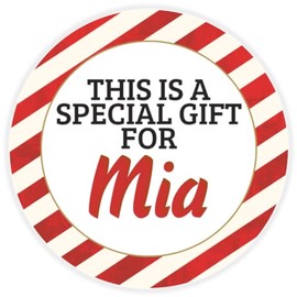 This is a Gift for Mia - Circle Sticker Decal 3 Inch - Candy Cane Merry Christmas Gift Tag Present Tree Holiday Custom Name Santa Claus