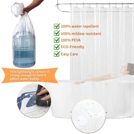 Gellmall Shower Curtains EVA Mould Resistant Waterproof Transparent Bathroom Curtains Weighted Hem Bathroom Curtains 72"x96"