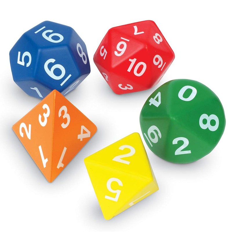 Learning Resources Jumbo Foam Polyhedral Dice, 5 Dice, 4, 8,