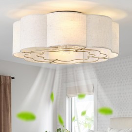 Phrylix 20" Boho Ceiling Fans with Lights, Low Profile Ceiling Fan with Light Remote Control, Flush Mount Bladeless with 6 Speeds for Bedroom, Nursery, Living Room.