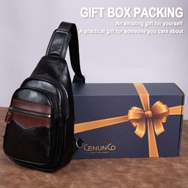 Genuine Leather Sling Bag for Men and Women Crossbody Shoulder Bag Sling Backpack Chest Purse Carry on Casual Daypack(Black)