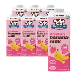 Mooala – Organic Strawberry Bananamilk, 32 fl oz (Pack of 6) – Shelf-Stable, Non-Dairy, Nut-Free, Gluten-Free, Plant-Based Beverage with No Added Sugar