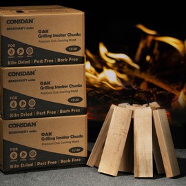 CONSDAN Wood Chips for Smoker, USA Grown Oak Pizza Oven Wood, BBQ Cooking Natural Wood Chunks, Kiln Dried Firewood, Smoking Wood Chips, All Natural Barbecue Smoker Blocks for Smoking Meat (36 LBS)