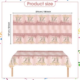 EVYIENEN 21th Rose Gold Birthday Table Cloth,137x274cm 21th Party Table Decorations Plastic Disposable Rectangular Table Cover for Women Birthday Gifts Party Decor