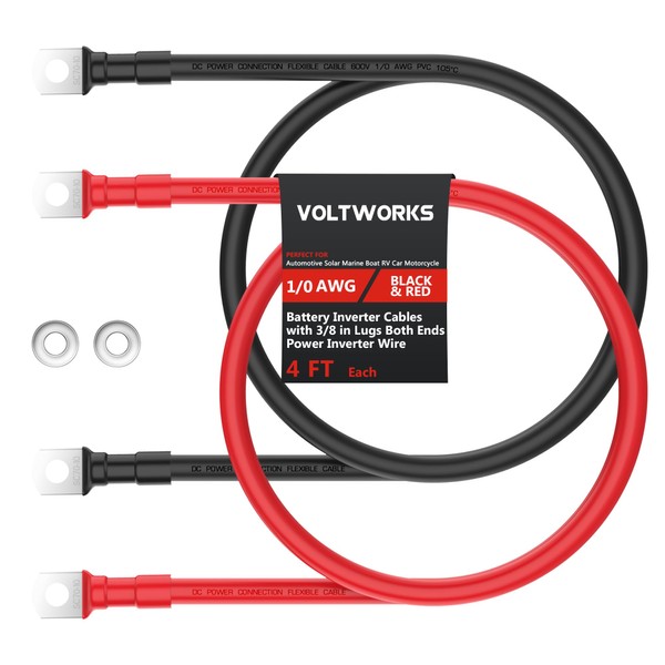 VOLTWORKS 1/0 AWG Gauge Red + Black Pure Copper Battery