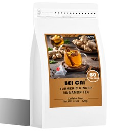 BEICAI 120g/60-Count Premium Turmeric Ginger Cinnamon Tea Bags | 100% Natural, Triangular Corn Fiber for Full-Bodied Brew | Supports Digestive & Immune Health (60)