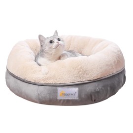 XINSOURCE Cozy Round Pet Bed, Cats Bed, Dogs Bed. Super Soft Plush Interior for Ultimate Comfort. High Walls Provide Extra Support. Non-Slip. Machine Washable. (Grey+Creamy White, Medium)