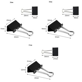30Pcs Black Foldback Binder Clips, 25,32,51mm Binder Clips Paper Clips Metal Black Bulldog Clips Clamps Stationary Clips for Office Home Supplies