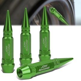 4Pcs 60mm Polished Aluminum Tire Rim Valve Air Port Dust Cover Stem Caps, Anodized & Powdercoated, Spiked Head Style, Green Color