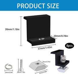 ZIOYA Pack of 8 Solar Panel Brackets, 30 mm Solar Panel Holder, Adjustable Mounting, Solar Panel Mount, Suitable for Motorhomes, Roofs (Black, Aluminium Alloy)