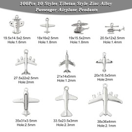 Ornazy 100 pcs 10 Styles Antique Silver Aircraft Airplane Charms Passenger Airplane Helicopter Charms for Bracelet Necklace Jewellery Making and Crafting