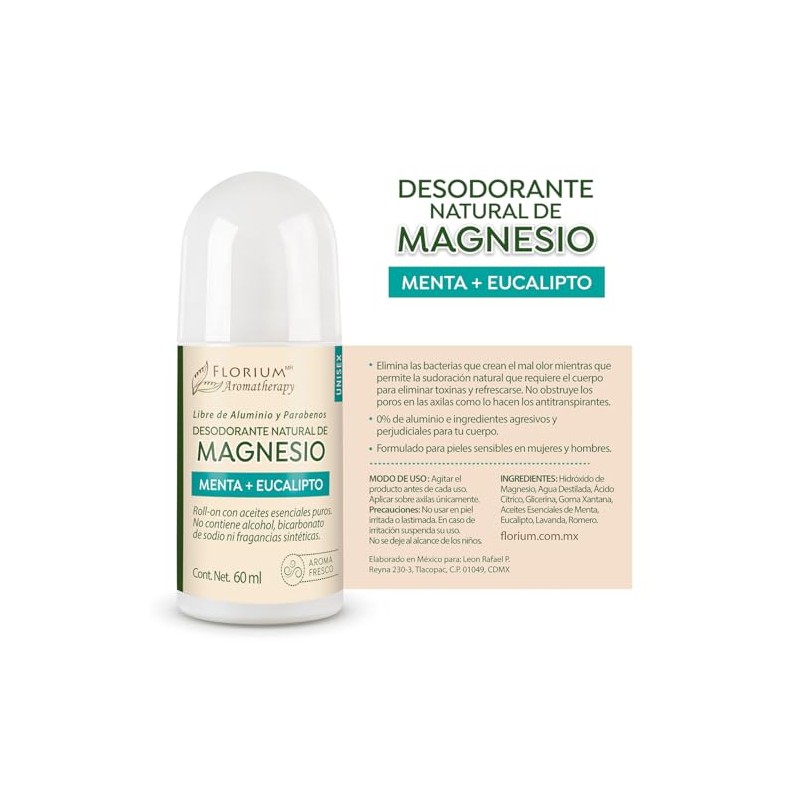 DESODORANTE NATURAL DE MAGNESIO CON ACEITES ESENCIALES PUROS DE MENTA