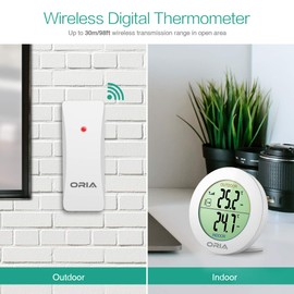 ORIA Indoor Outdoor Thermometer, Wireless Temperature Monitor, Digital LCD Thermometer with Remote Sensor, Outdoor Arrow Trends (°C/°F), Min/Max Value, Tabletop and Wall-mounted Design for Home