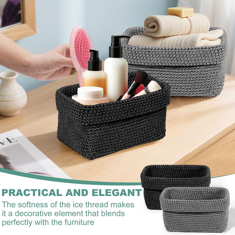 Set of 2 Braided Storage Baskets, Bathroom Stackable Storage Baskets,