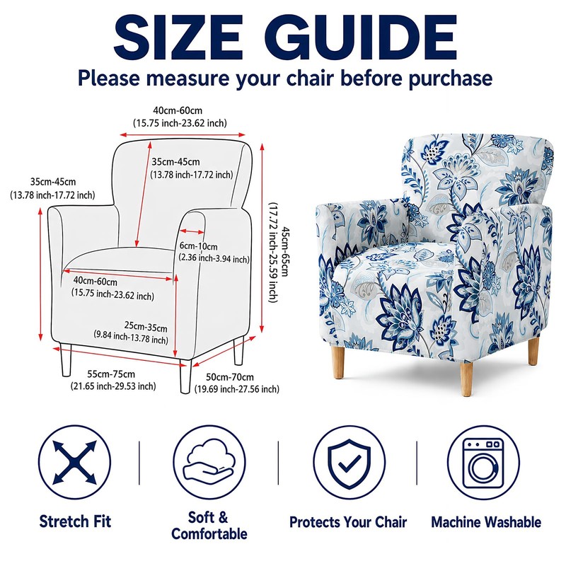 HonorHut Blue Armchair Slipcover with Lotus Prints