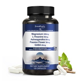 GREENPEOPLE GREENPEOPLE Magnesium Glycinate Supplement Caps | 300mg Triple Magnesium Complex, Ashwagandha/L-Theanine/GABA | Support Sleep, Muscle, Energy & Heart for Men & Women - Vegan, High-Absorption - 120 CT