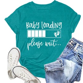 NEWKA Pregnancy Reveal Shirts for Women New Baby Announcement Tshirt Mom to Be Tee Tops Cyan