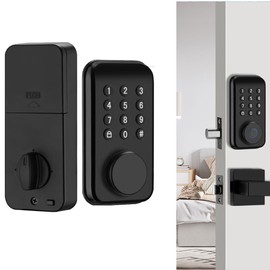 Tiny Force Smart Door Lock Keyless Entry,Touchscreen Keypad, Fingerprint Password, APP Control, Auto-Lock, IP65 Waterproof for Home/Office/Hotel Security, Black