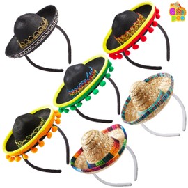 JOYIN 6 PCS Cinco De Mayo Fiesta Fabric and Straw Sombrero Headbands Party Costume for Fun Fiesta Hat Party Supplies, Luau Event Photo Props, Mexican Theme Decorations and Party Favors