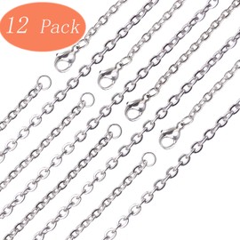 LPBeads 12 Pack Mix Size Stainless Steel Chain Necklace for Jewelry Making